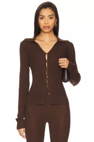 Bailee Rib Cardigan in Chocolate Brown