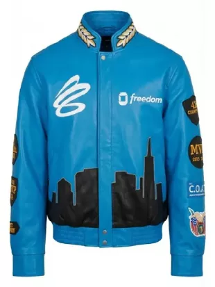 All Star Game Stephen Curry Blue Leather Jacket