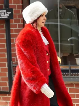 Carrie Preston NYC 2026 Red Fur Coat