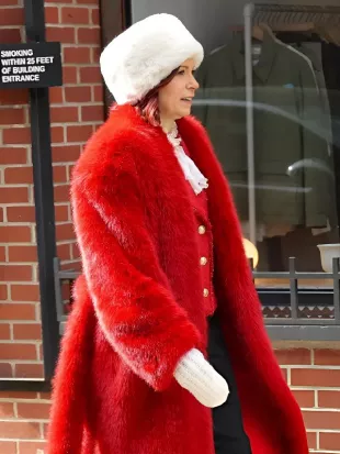 NYC 2026 Carrie Preston Red Fur Coat