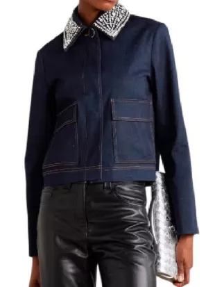 The View Joy Behar Embellished Collar Denim Jacket