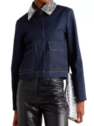 The View Joy Behar Embellished Collar Denim Jacket