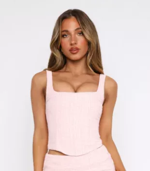 Holding Hands Tweed Bustier Baby Pink