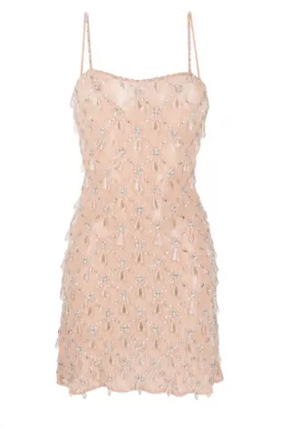 Arabella Hand Beaded Crystal Dress Nude
