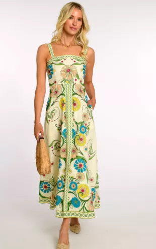 White Floral Printed Midi Dress