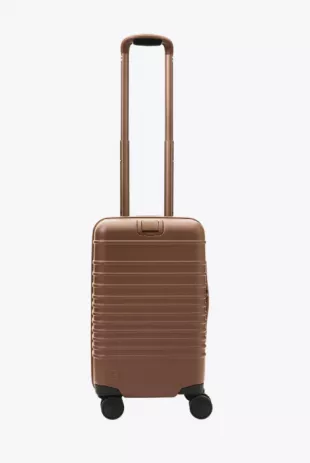 Brown Carry-On Roller Suitcase.