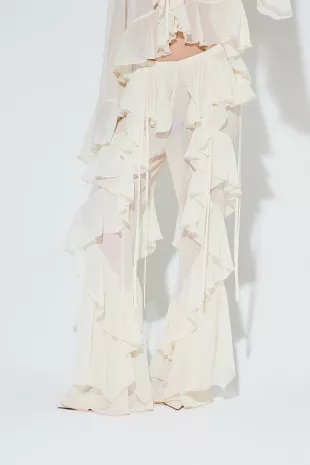 Celia Cream Ruffle Flared Trousers