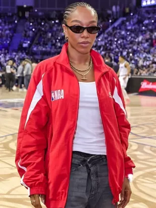 NBA London Game 2026 Naomi Ackie Red Jacket