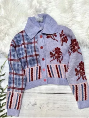 The Great Pottery Throwdown S09 Lilac Mix Print Cardigan