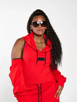 Embossed Patch Crop Hoodie