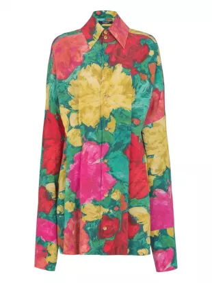 Crepe Shirt Dress with Roses Print