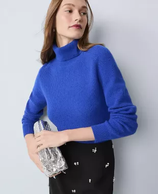 Studio Collection Cashmere Ribbed Turtleneck Sweater