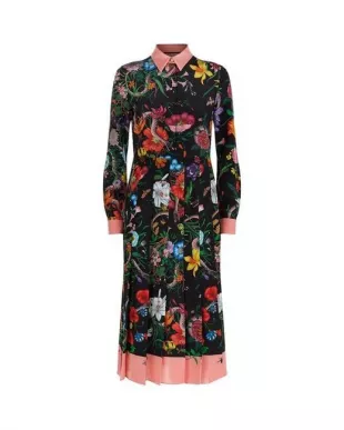Floral Snake Print Silk Dress