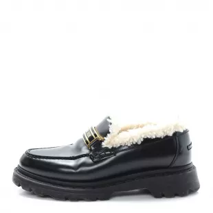 Brushed Calfskin Shearling Dior Code Lug Sole 15mm Loafers 35.5 Black Natural