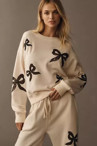 Linetta Lace Bow Pullover Sweatshirt