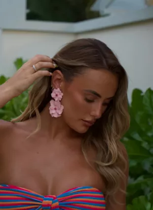Pink Flower Drop Down Earrings