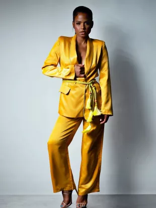 Gold Satin Blazer and Pants Set
