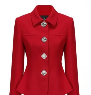 Red Bejeweled Button Blazer