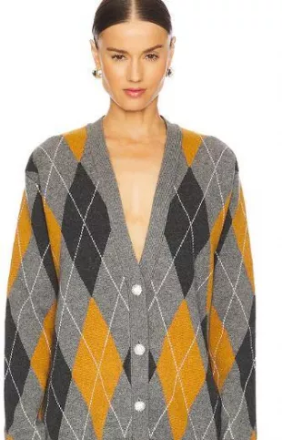 Grey Argyle Cardigan.