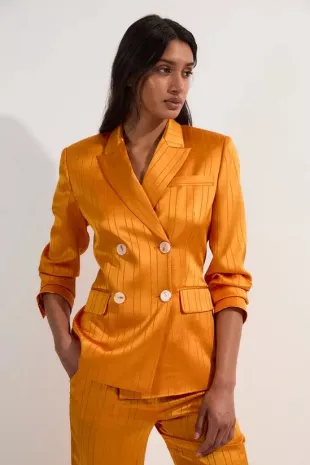Orange Pinstripe Satin Blazer