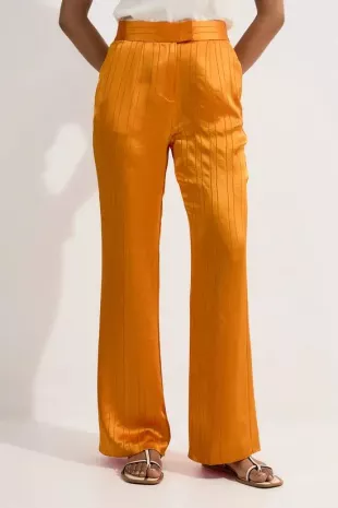 Orange Pinstripe Satin Trousers