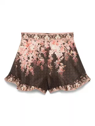 Brown/Pink Floral Ruffle Shorts