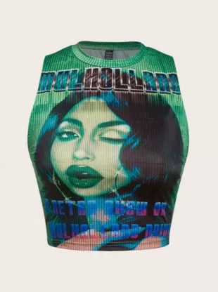 Figure & Letter Graphic Crop Summer Tank Top