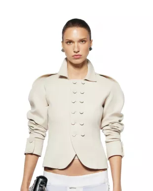 Beige Double Breasted Cropped Jacket