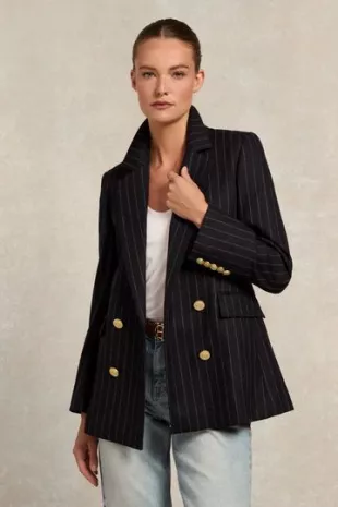 Navy Pinstripe Double Breasted Blazer