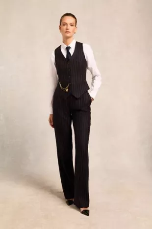 Navy Pinstripe Trousers