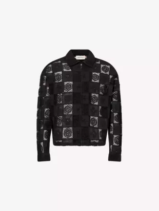 Men's Black Crochet Full Zip Jacket