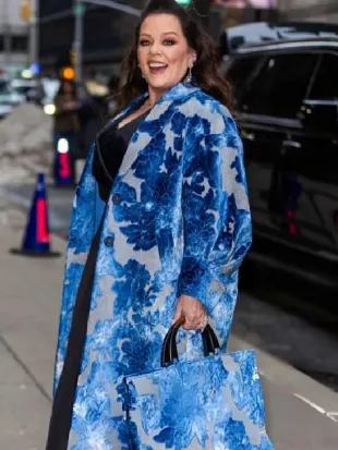 NYC 2026 Melissa McCarthy Blue Floral Coat