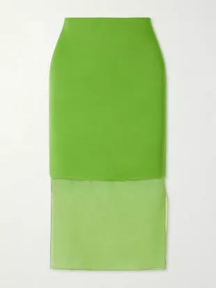 Sybil Layered Frayed Satin-crepe and Organza Midi Skirt