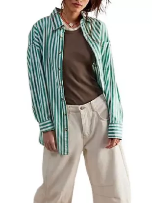 Home Town S10 Erin Napier Green & White Striped Shirt