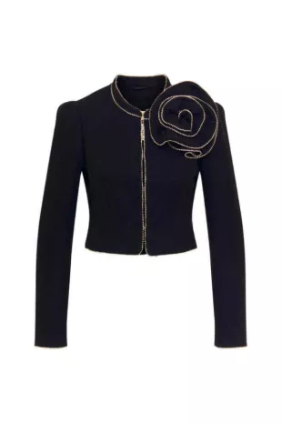 Short Boucle Jacket with Flower Detail