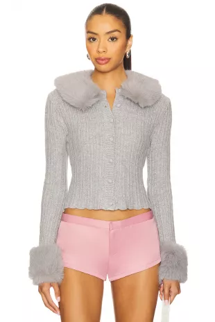 Heart Faux Fur Knit Cardigan