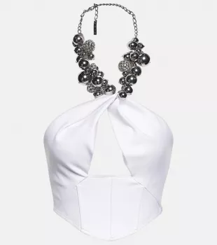 Embellished Ponte Jersey Crop Top