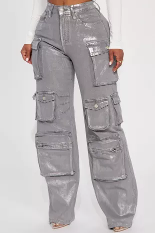 Foil Baggy Cargo Jeans