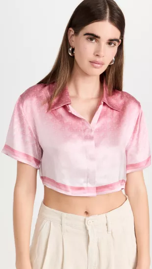 Cuban Collar Cropped Silk Shirt