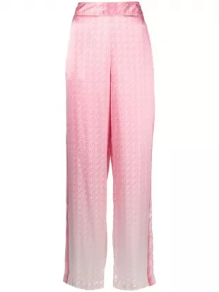 Morning City View Printed Straight Leg Silk Trousers Pink