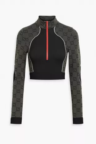 Cropped Stretch Jacquard Top