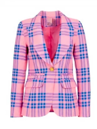 CBS Mornings Gayle King Pink and Blue Plaid Blazer