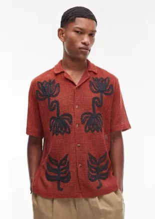 Short Sleeve Crochet Roped Floral Shirt