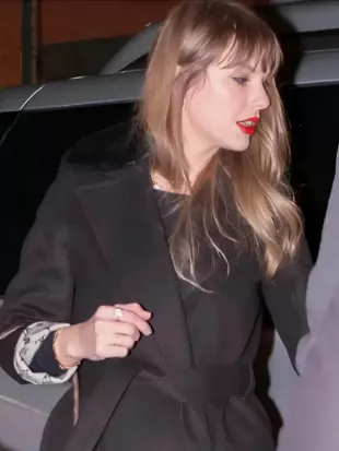 Taylor Swift NYC 2026 Shearling Collar Wrap Coat