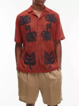 Southern Charm S11 Rodrigo Reyes Red Crochet Floral Shirt