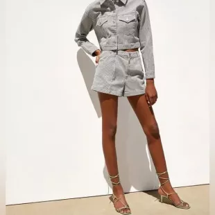 High-rise denim Gingham Shorts