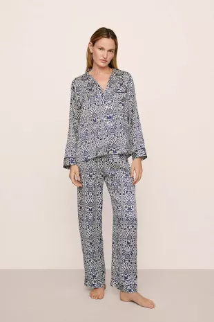 x Casa Del Sol Inez Washable Silk Printed Long PJ Set