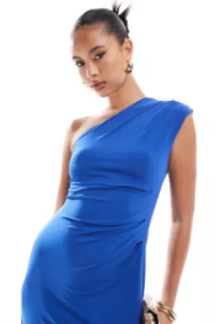 Cobalt Blue One Shoulder Jersey Maxi Dress