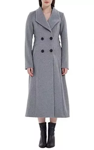 Double Breasted Maxi Long Wool Blend Pea Coat Jacket Elegant Warm Overcoats