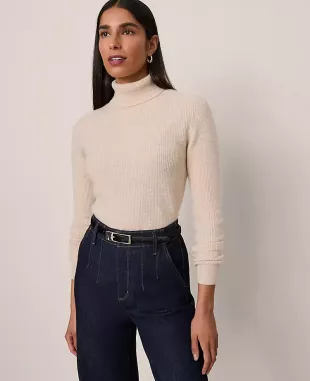 Studio Collection Cashmere Ribbed Turtleneck Sweater